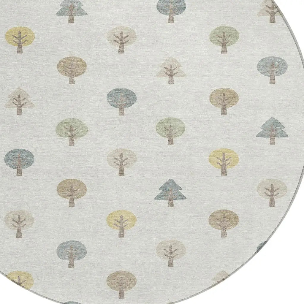 8' Ivory And Brown Round Geometric Washable Indoor Outdoor Area Rug Homeroots Outdoor