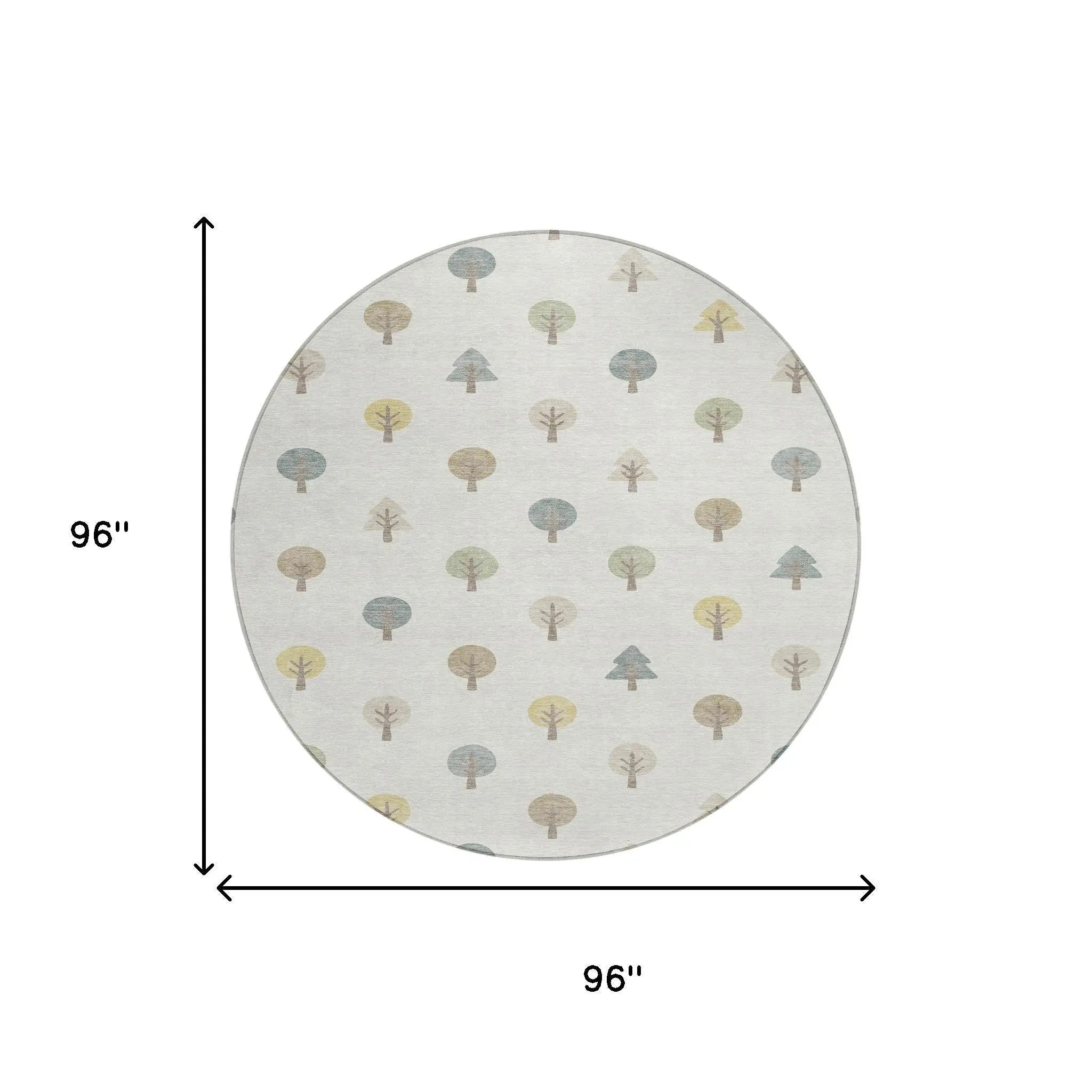 8' Ivory And Brown Round Geometric Washable Indoor Outdoor Area Rug Homeroots Outdoor