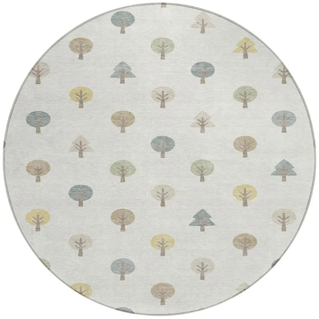 8' Ivory And Brown Round Geometric Washable Indoor Outdoor Area Rug Homeroots Outdoor