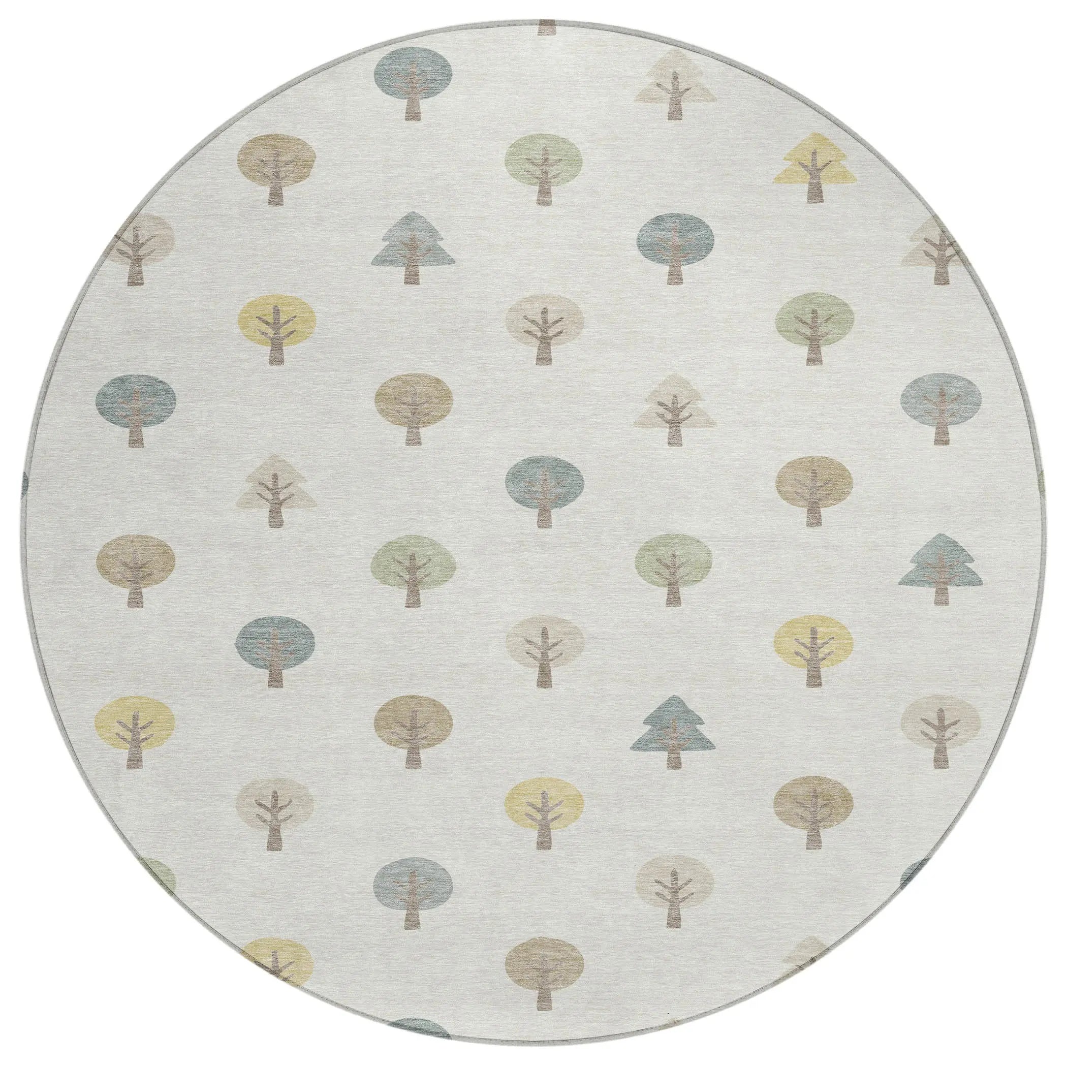 8' Ivory And Brown Round Geometric Washable Indoor Outdoor Area Rug Homeroots Outdoor