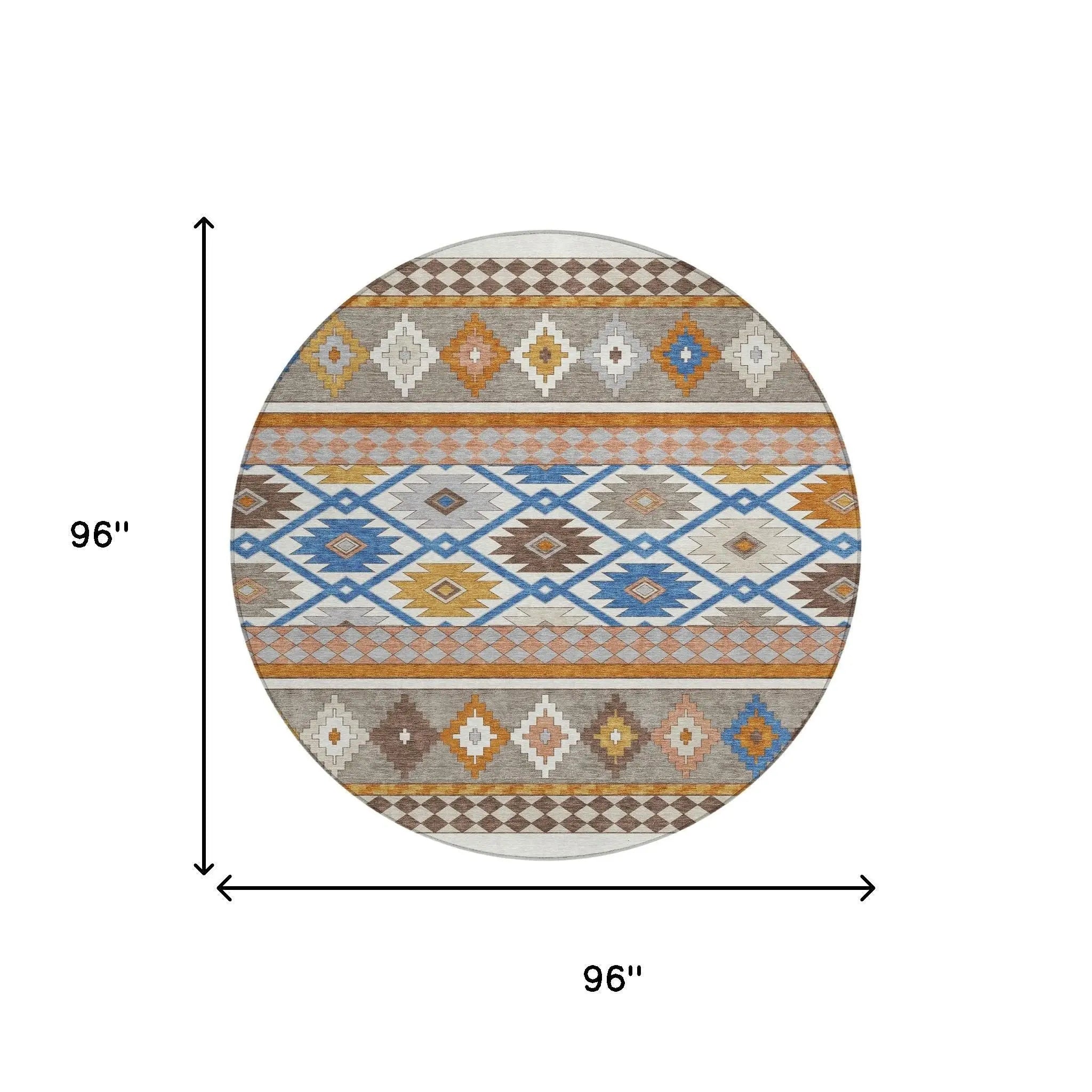 8' Ivory And Brown Round Southwestern Washable Indoor Outdoor Area Rug Homeroots Outdoor