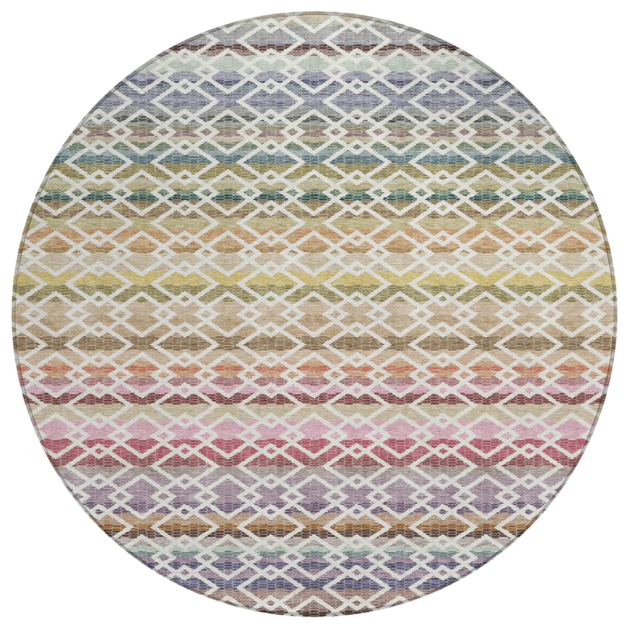 8' Ivory And Chocolate Round Striped Washable Indoor Outdoor Area Rug Homeroots Outdoor