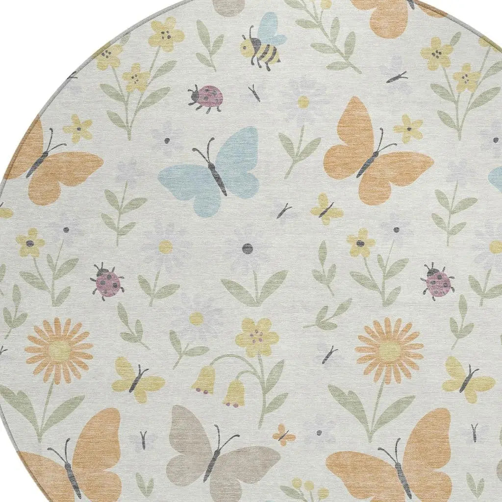 8' Ivory And Cream Round Abstract Washable Indoor Outdoor Area Rug Homeroots Outdoor