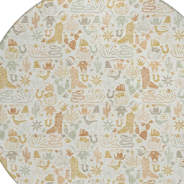 8' Ivory And Cream Round Stars Washable Indoor Outdoor Area Rug Homeroots Outdoor