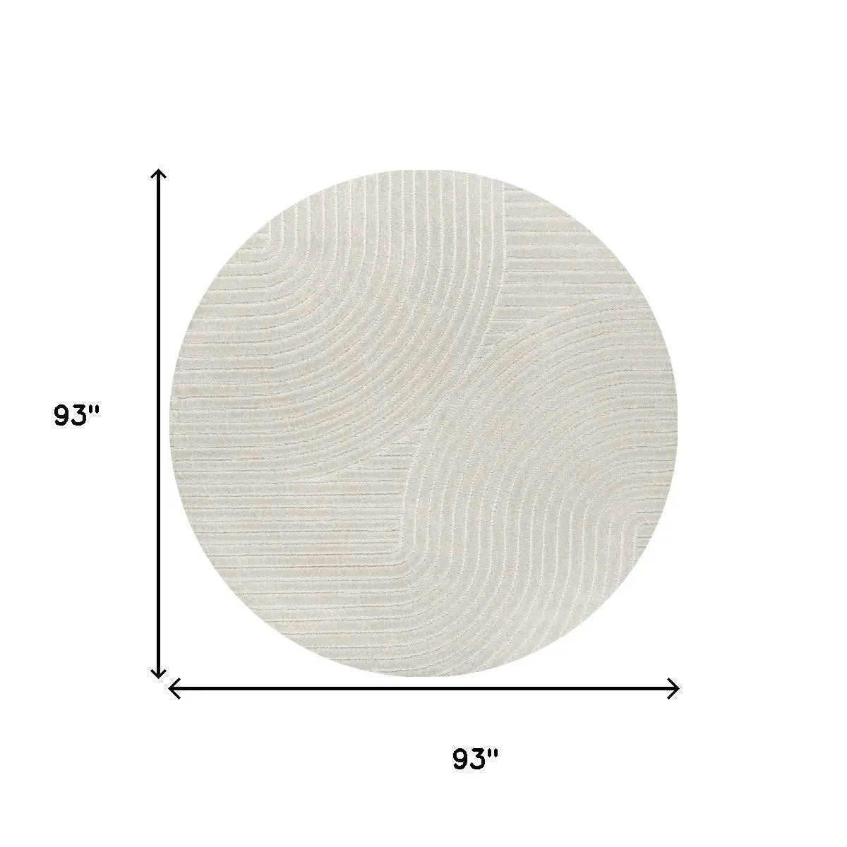 Round beige area rug, 93" diameter, textured pattern, perfect for modern living spaces or dining rooms.