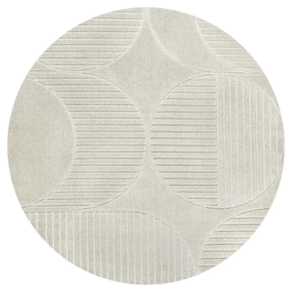 8' Ivory And Cream Round Striped Indoor Outdoor Area Rug Homeroots Outdoor