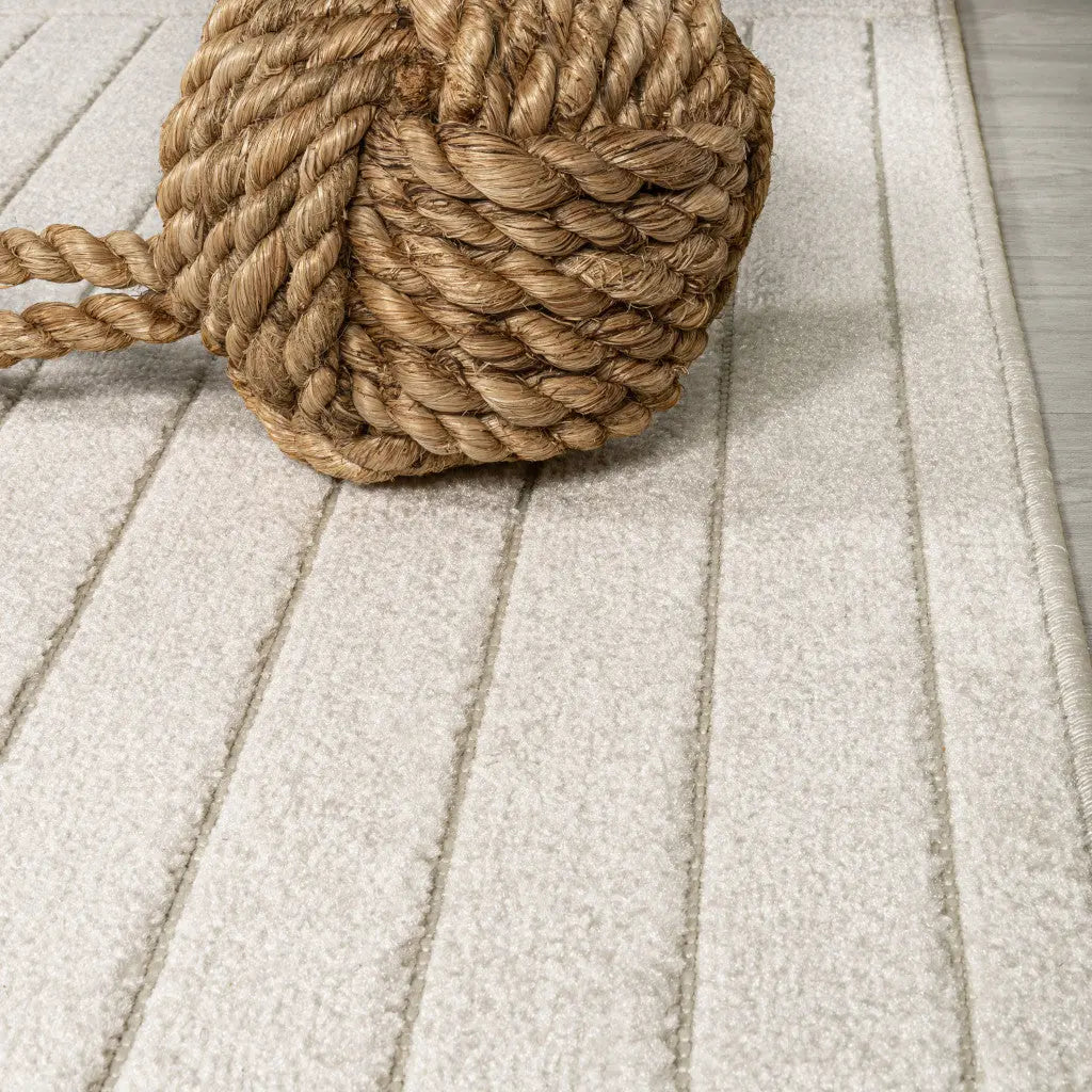 8' Ivory And Cream Square Striped Indoor Outdoor Area Rug Homeroots Outdoor