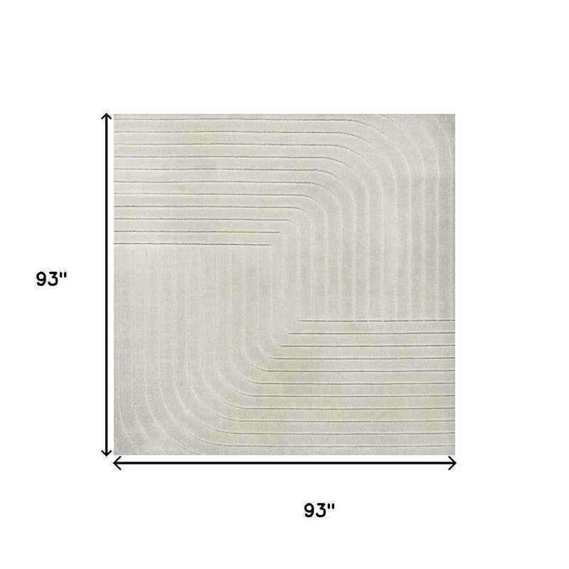 8' Ivory And Cream Square Striped Indoor Outdoor Area Rug Homeroots Outdoor