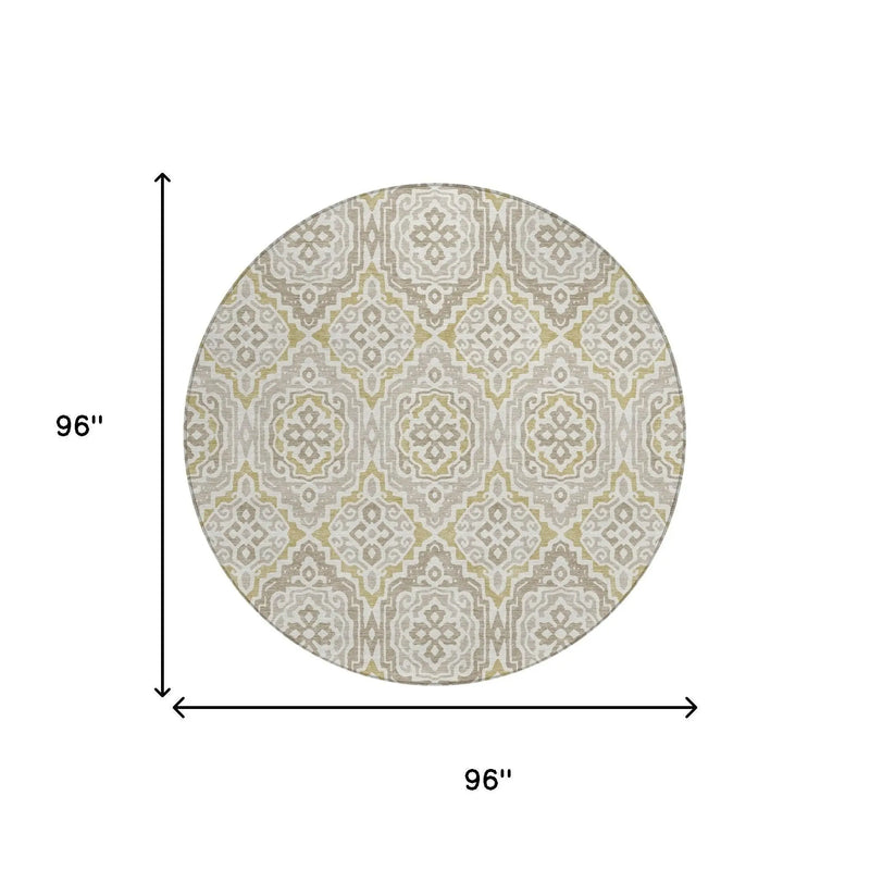 8' Ivory And Denim Blue Round Tribal Washable Indoor Outdoor Area Rug Homeroots Outdoor