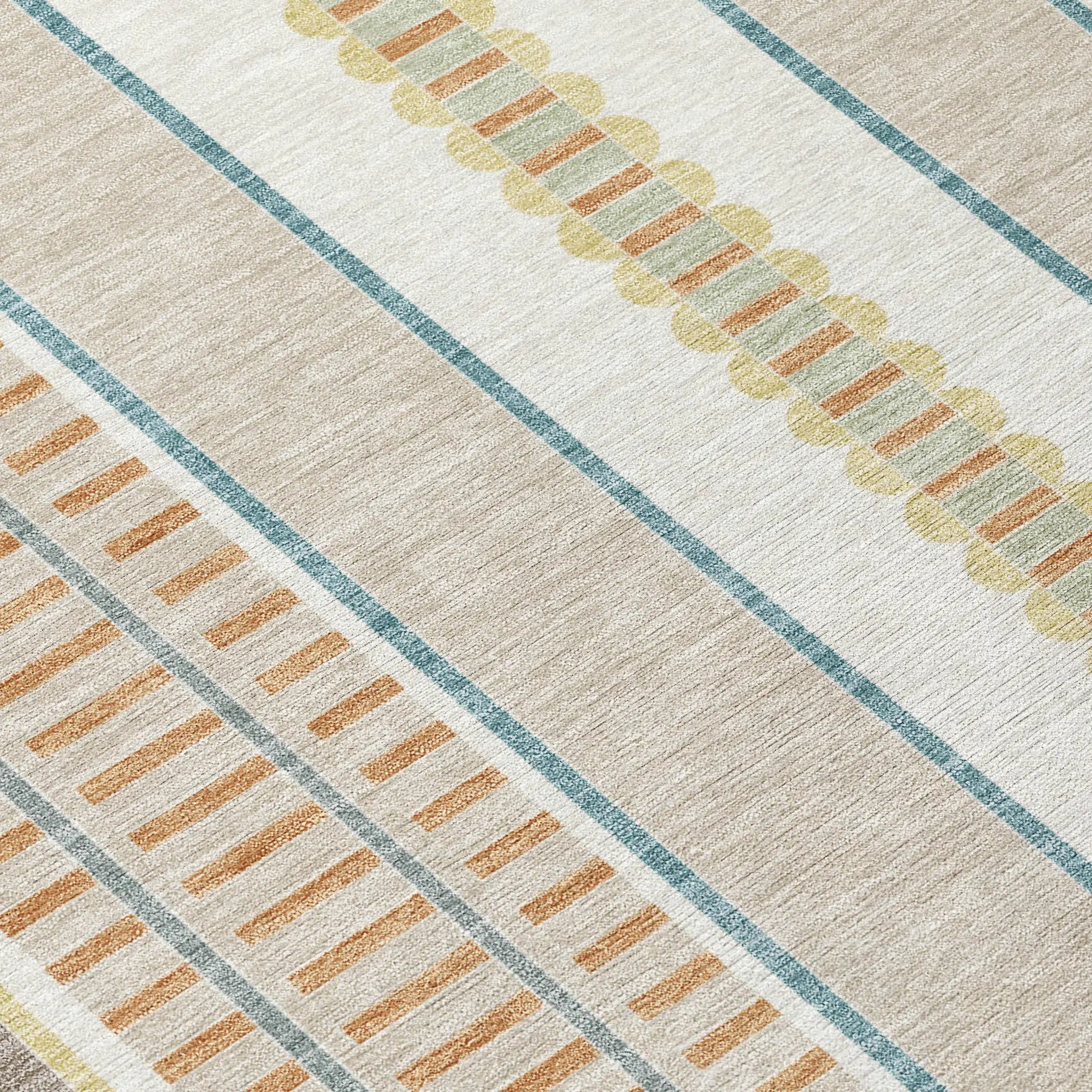 8' Ivory And Fern Green Round Striped Washable Indoor Outdoor Area Rug Homeroots Outdoor
