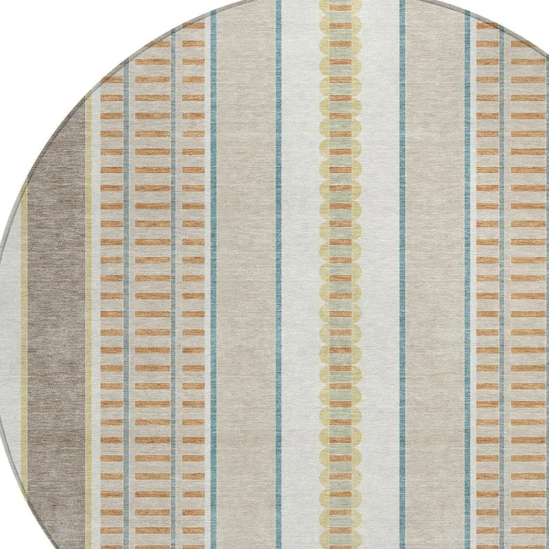 8' Ivory And Fern Green Round Striped Washable Indoor Outdoor Area Rug Homeroots Outdoor