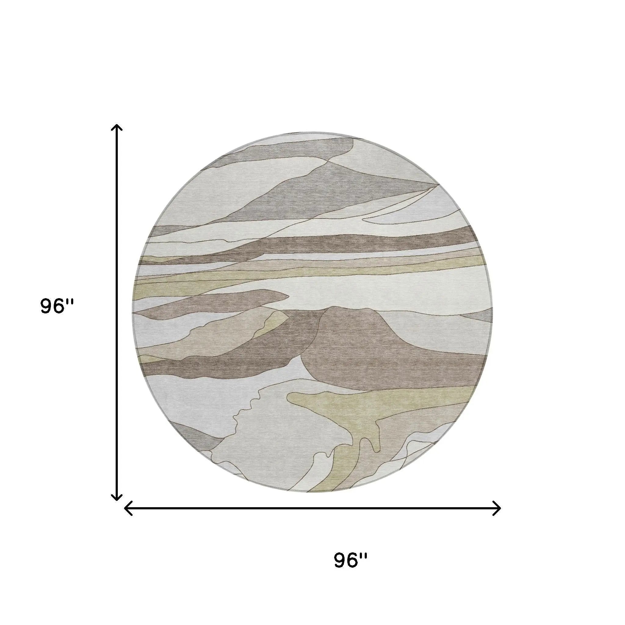 8' Ivory And Flax Round Abstract Washable Indoor Outdoor Area Rug Homeroots Outdoor