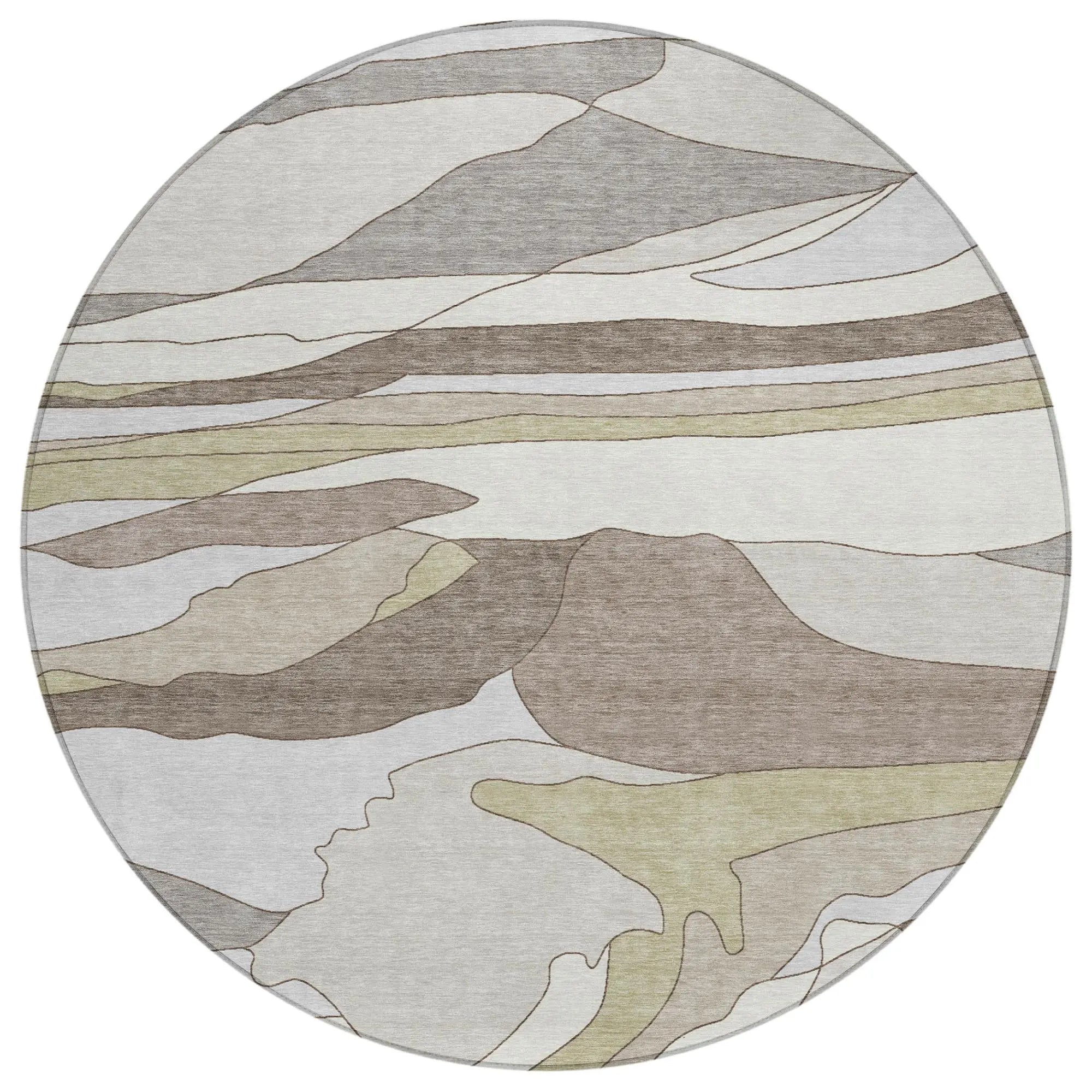 8' Ivory And Flax Round Abstract Washable Indoor Outdoor Area Rug Homeroots Outdoor