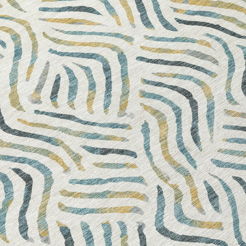 8' Ivory And Gold Round Abstract Washable Indoor Outdoor Area Rug Homeroots Outdoor