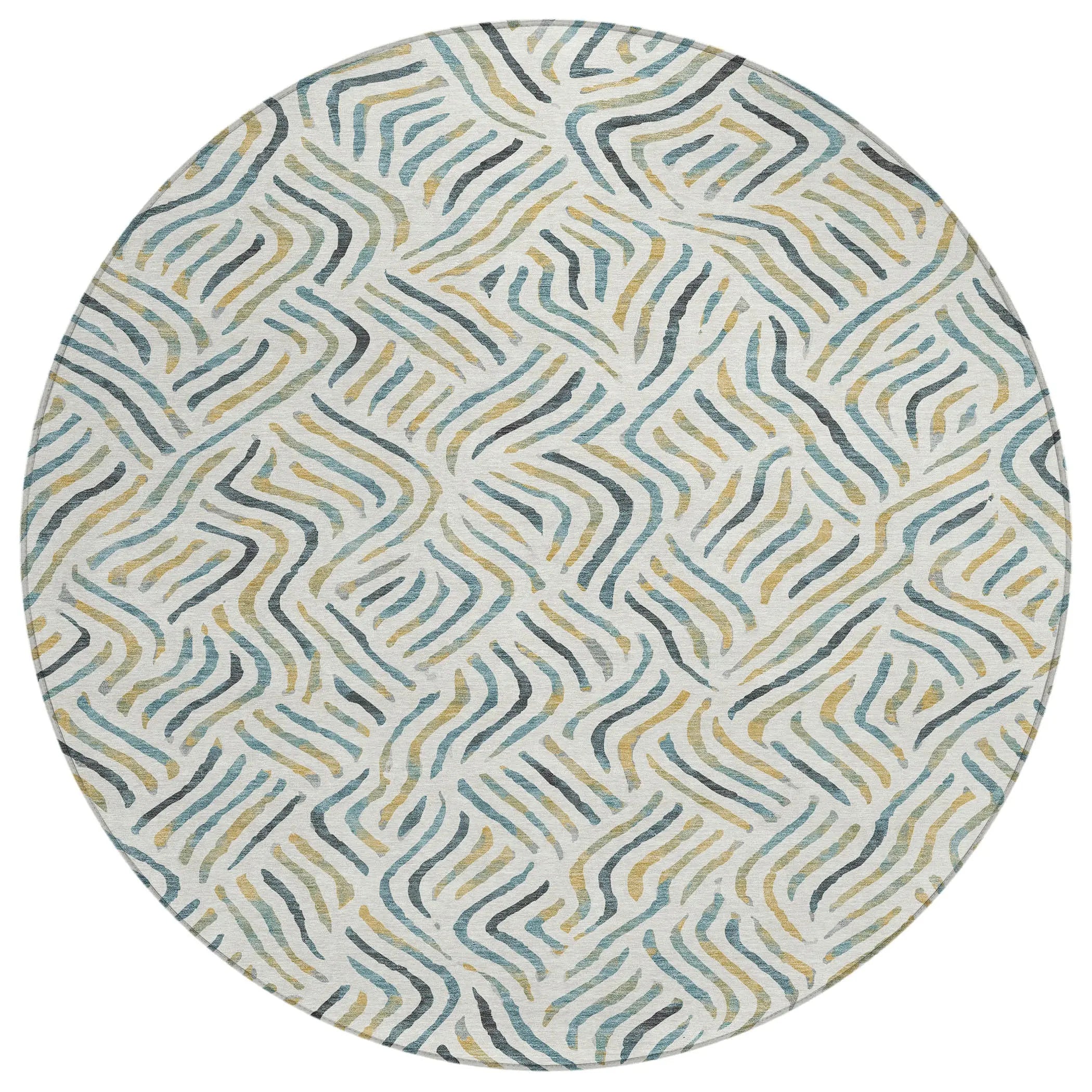 8' Ivory And Gold Round Abstract Washable Indoor Outdoor Area Rug Homeroots Outdoor