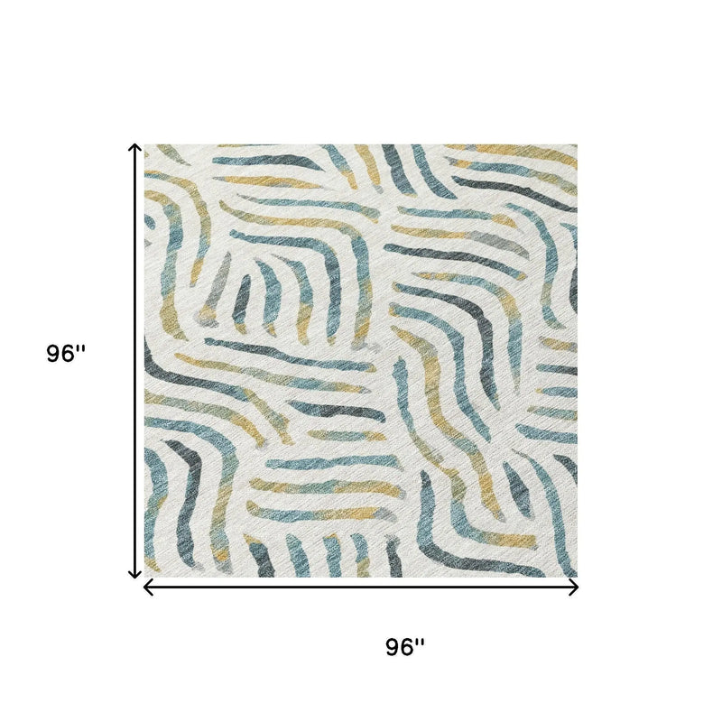8' Ivory And Gold Round Abstract Washable Indoor Outdoor Area Rug Homeroots Outdoor