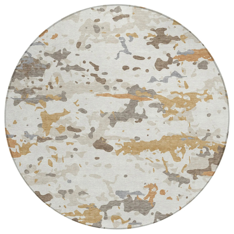 8' Ivory And Gold Round Abstract Washable Indoor Outdoor Area Rug Homeroots Outdoor