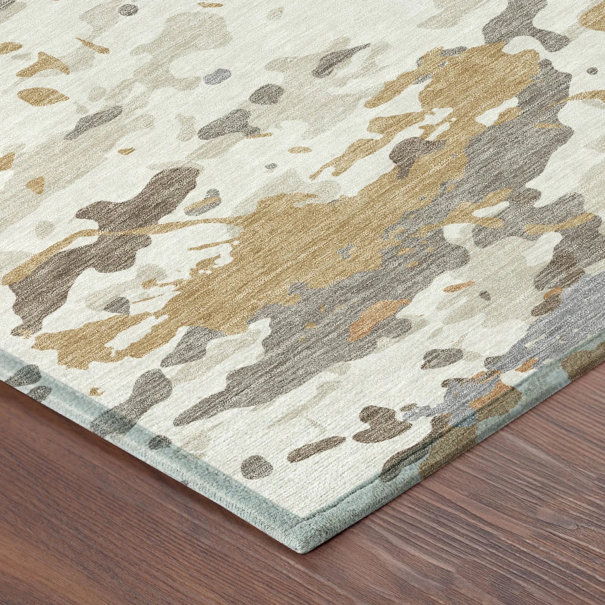 8' Ivory And Gold Round Abstract Washable Indoor Outdoor Area Rug Homeroots Outdoor