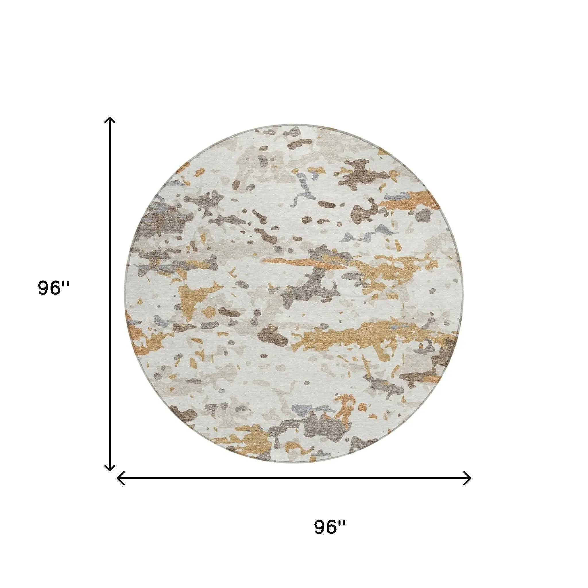 8' Ivory And Gold Round Abstract Washable Indoor Outdoor Area Rug Homeroots Outdoor