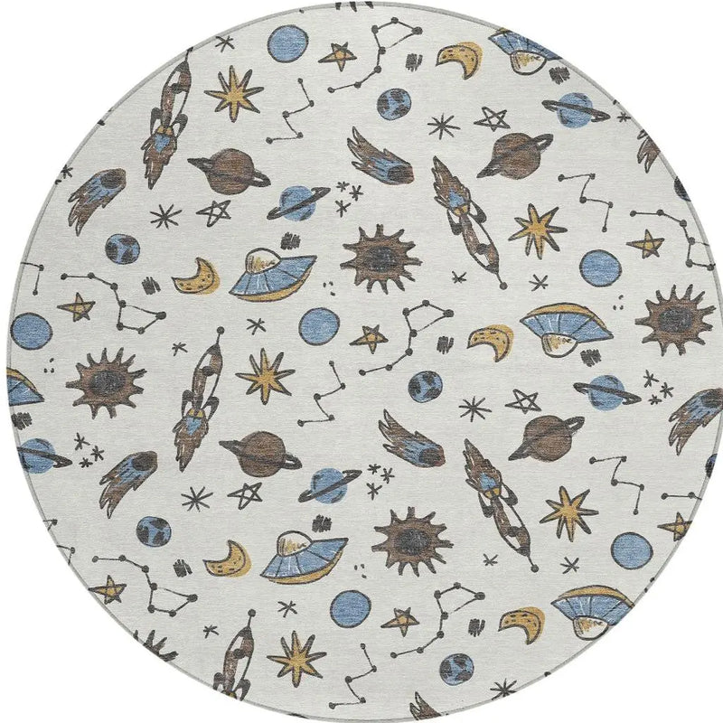 8' Ivory And Gold Round Animal Print Washable Indoor Outdoor Area Rug Homeroots Outdoor