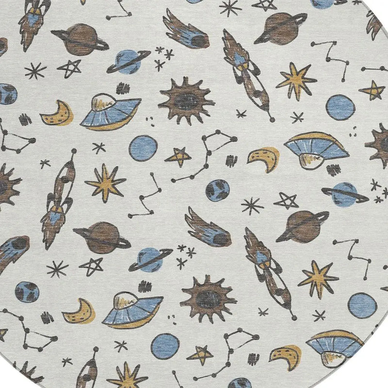 8' Ivory And Gold Round Animal Print Washable Indoor Outdoor Area Rug Homeroots Outdoor