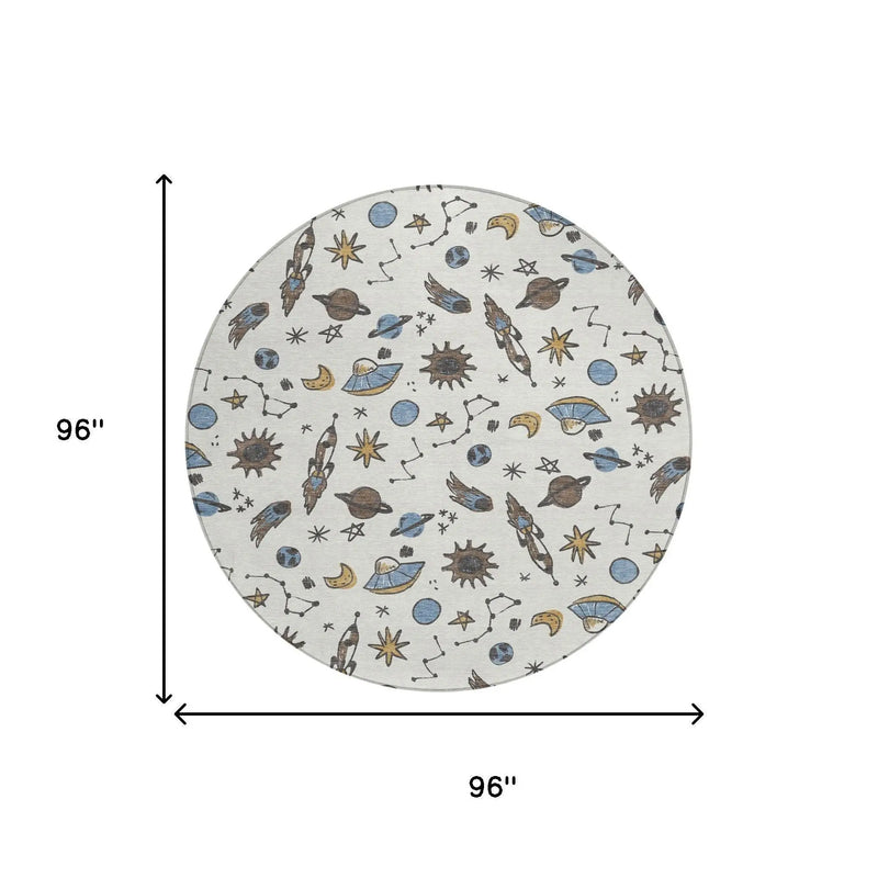 8' Ivory And Gold Round Animal Print Washable Indoor Outdoor Area Rug Homeroots Outdoor