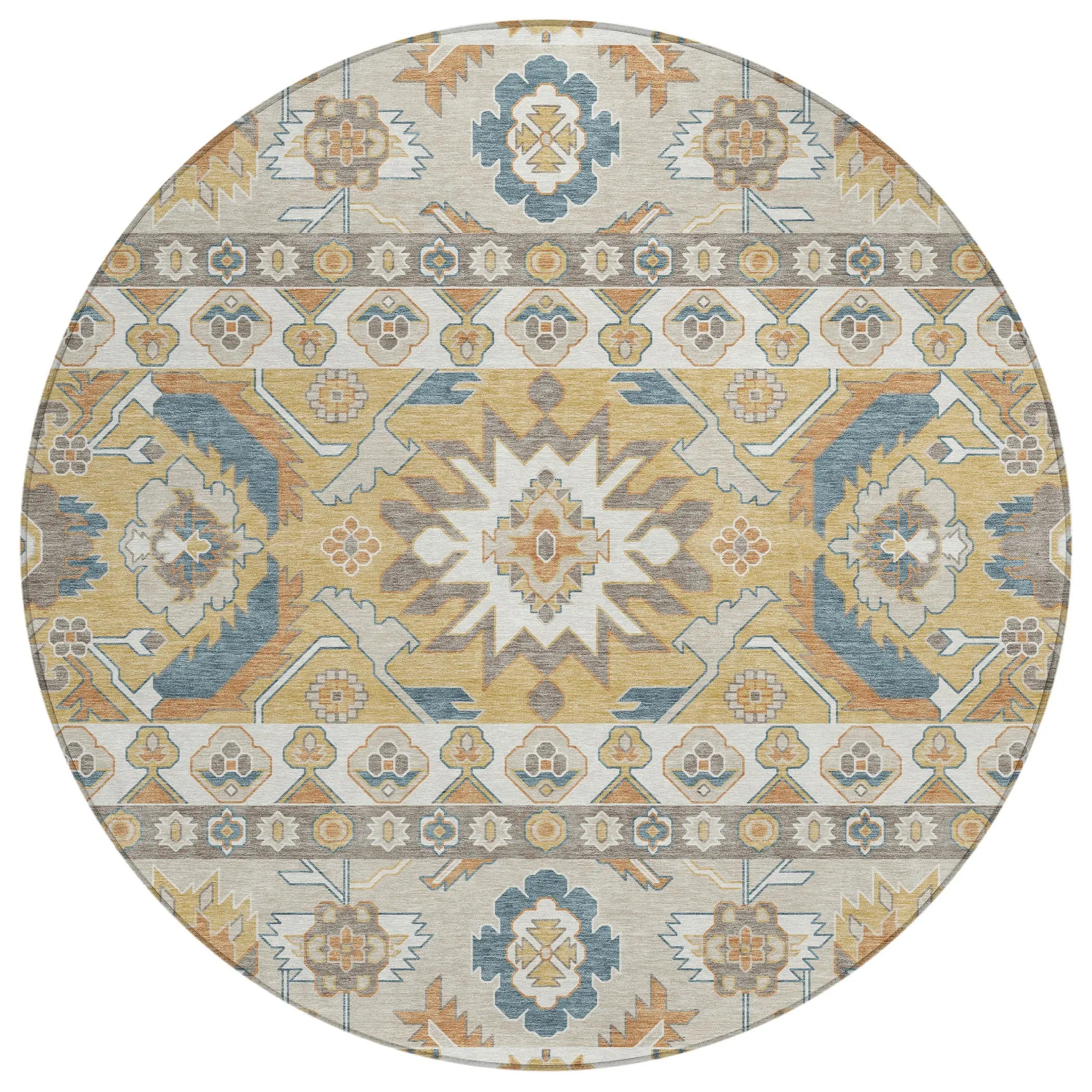 8' Ivory And Gold Round Cactus Washable Indoor Outdoor Area Rug Homeroots Outdoor