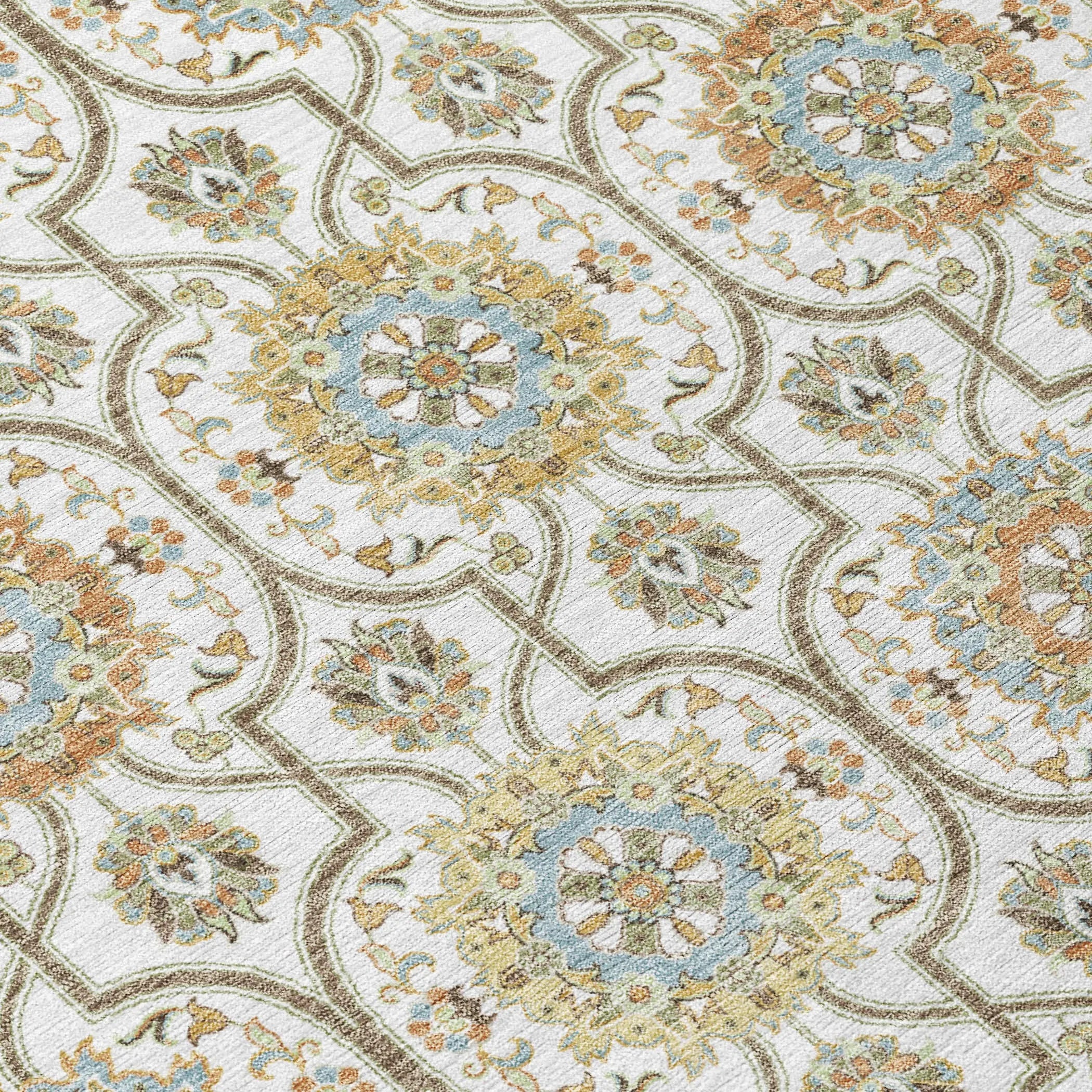 8' Ivory And Gold Round Floral Medallion Washable Indoor Outdoor Area Rug Homeroots Outdoor