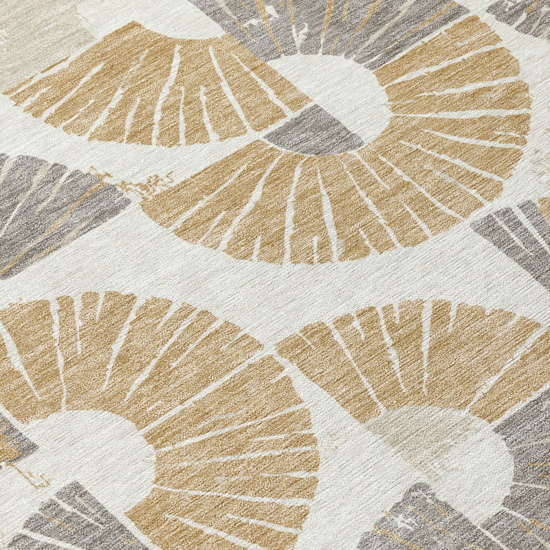 8' Ivory And Gold Round Geometric Washable Indoor Outdoor Area Rug Homeroots Outdoor