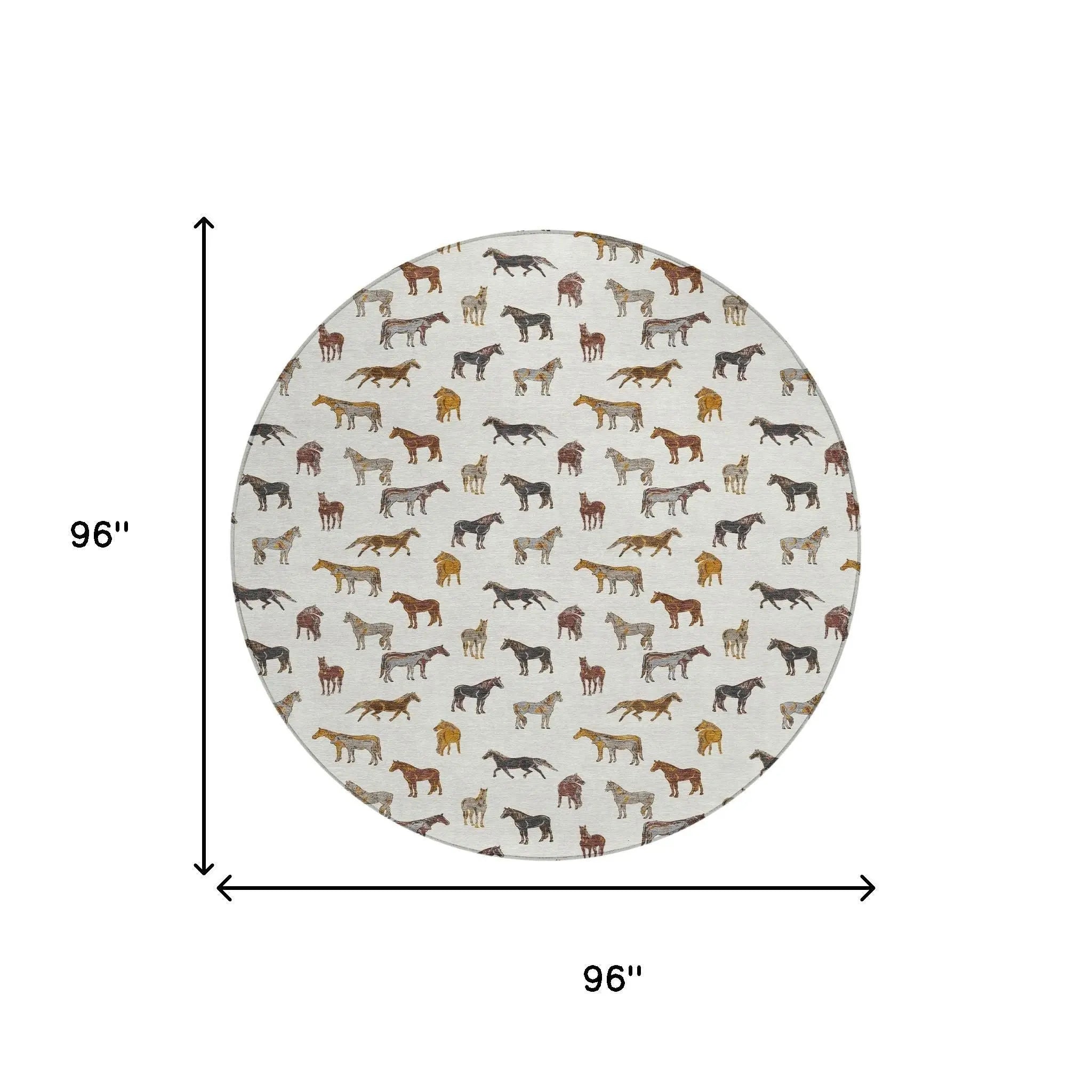 8' Ivory And Gold Round Horse Washable Indoor Outdoor Area Rug Homeroots Outdoor