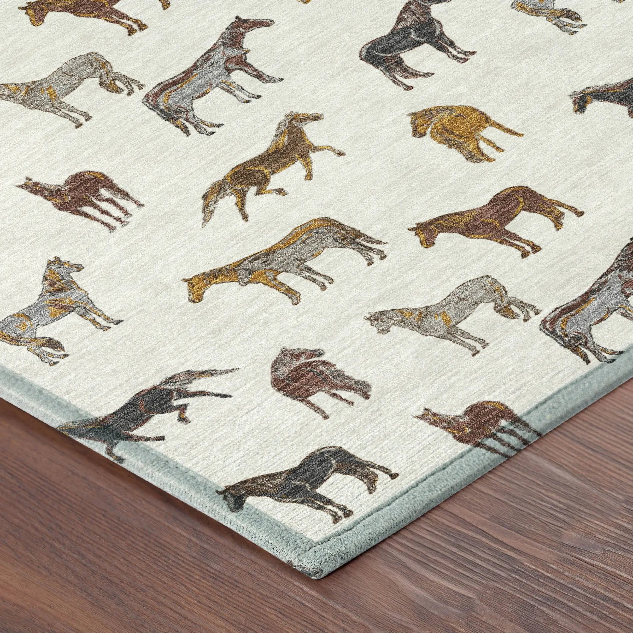 8' Ivory And Gold Round Horse Washable Indoor Outdoor Area Rug Homeroots Outdoor
