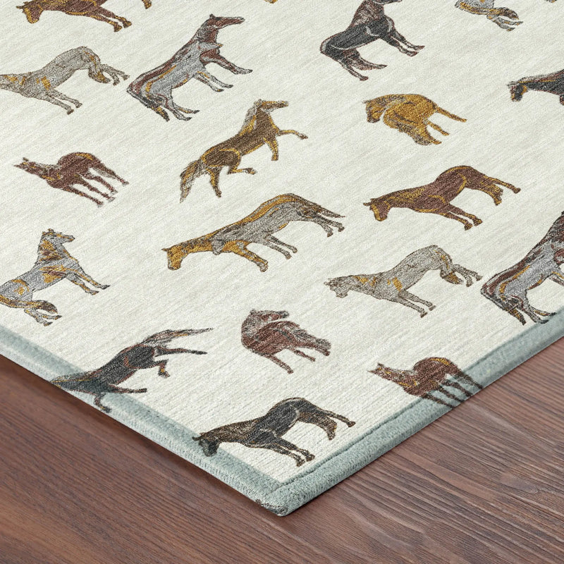 8' Ivory And Gold Round Horse Washable Indoor Outdoor Area Rug Homeroots Outdoor