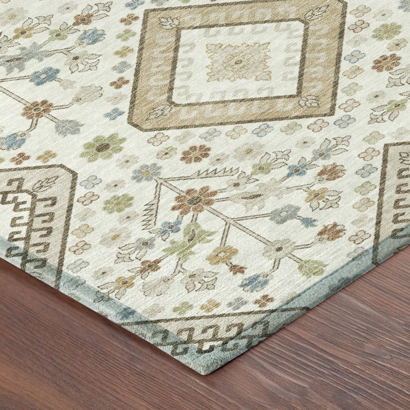 8' Ivory And Gold Round Medallion Washable Indoor Outdoor Area Rug Homeroots Outdoor