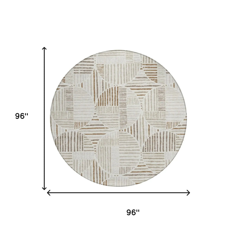 8' Ivory And Graphite Round Geometric Washable Indoor Outdoor Area Rug Homeroots Outdoor