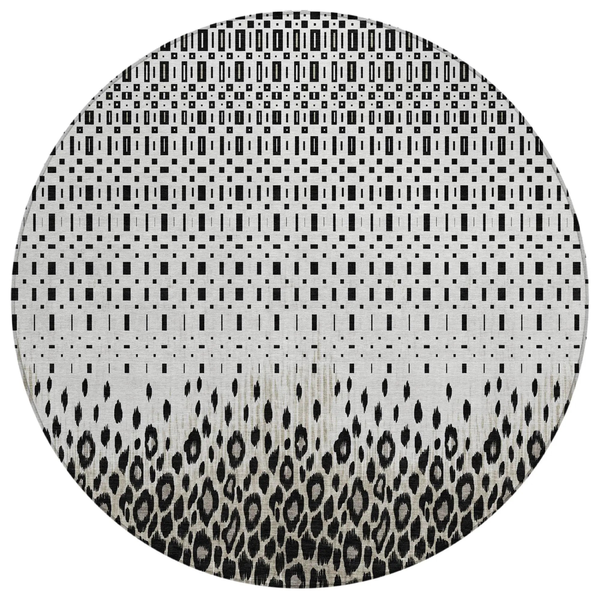 8' Ivory And Graphite Round Geometric Washable Indoor Outdoor Area Rug Homeroots Outdoor