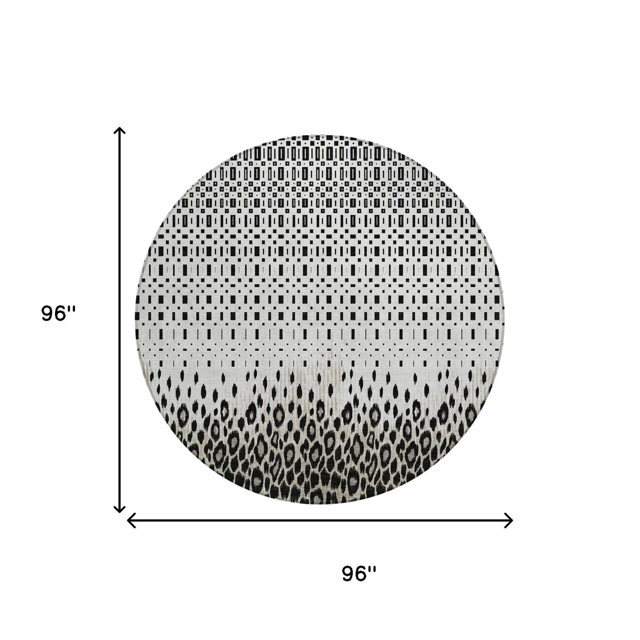 8' Ivory And Graphite Round Geometric Washable Indoor Outdoor Area Rug Homeroots Outdoor