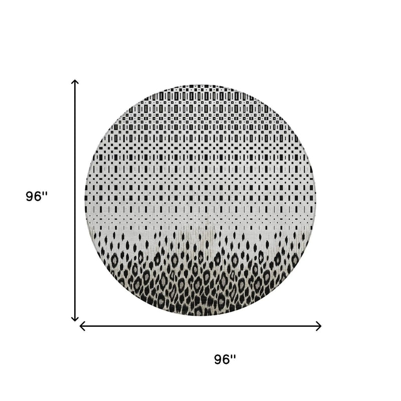8' Ivory And Graphite Round Geometric Washable Indoor Outdoor Area Rug Homeroots Outdoor