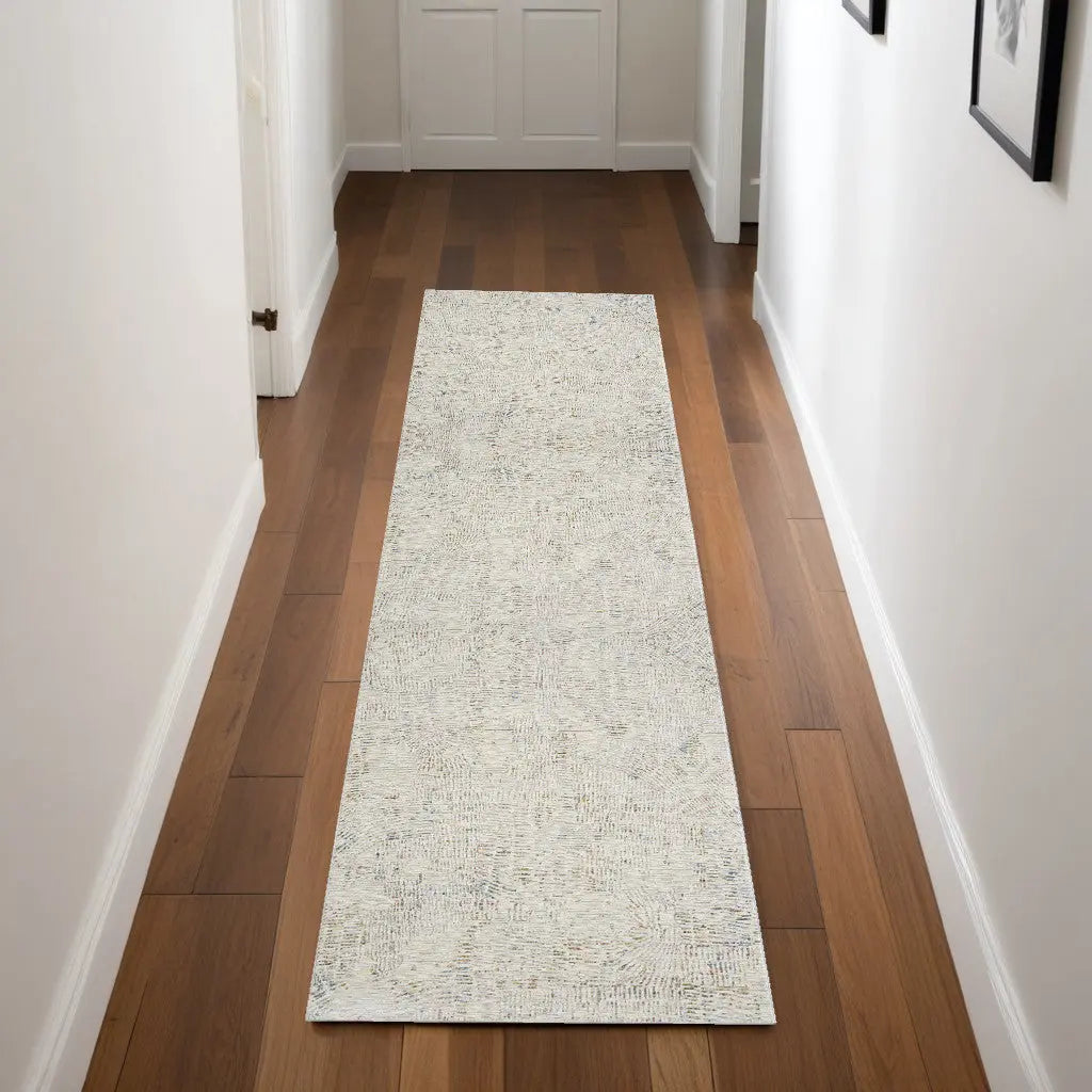 8' Ivory And Gray Abstract Runner Rug Homeroots Home Decor