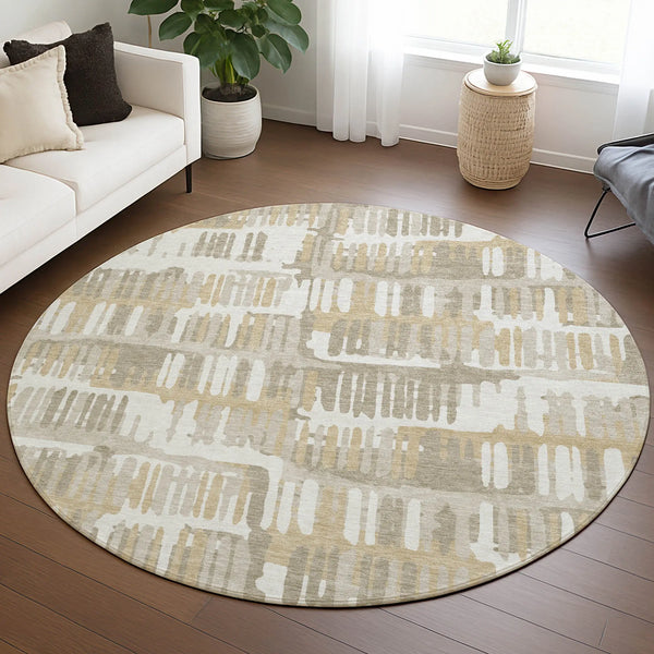 8' Ivory And Gray Round Abstract Washable Indoor Outdoor Area Rug Homeroots Outdoor