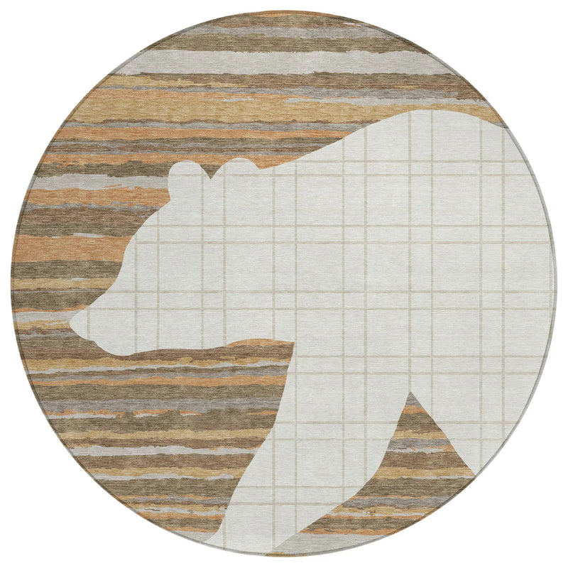 8' Ivory And Gray Round Abstract Washable Indoor Outdoor Area Rug Homeroots Outdoor