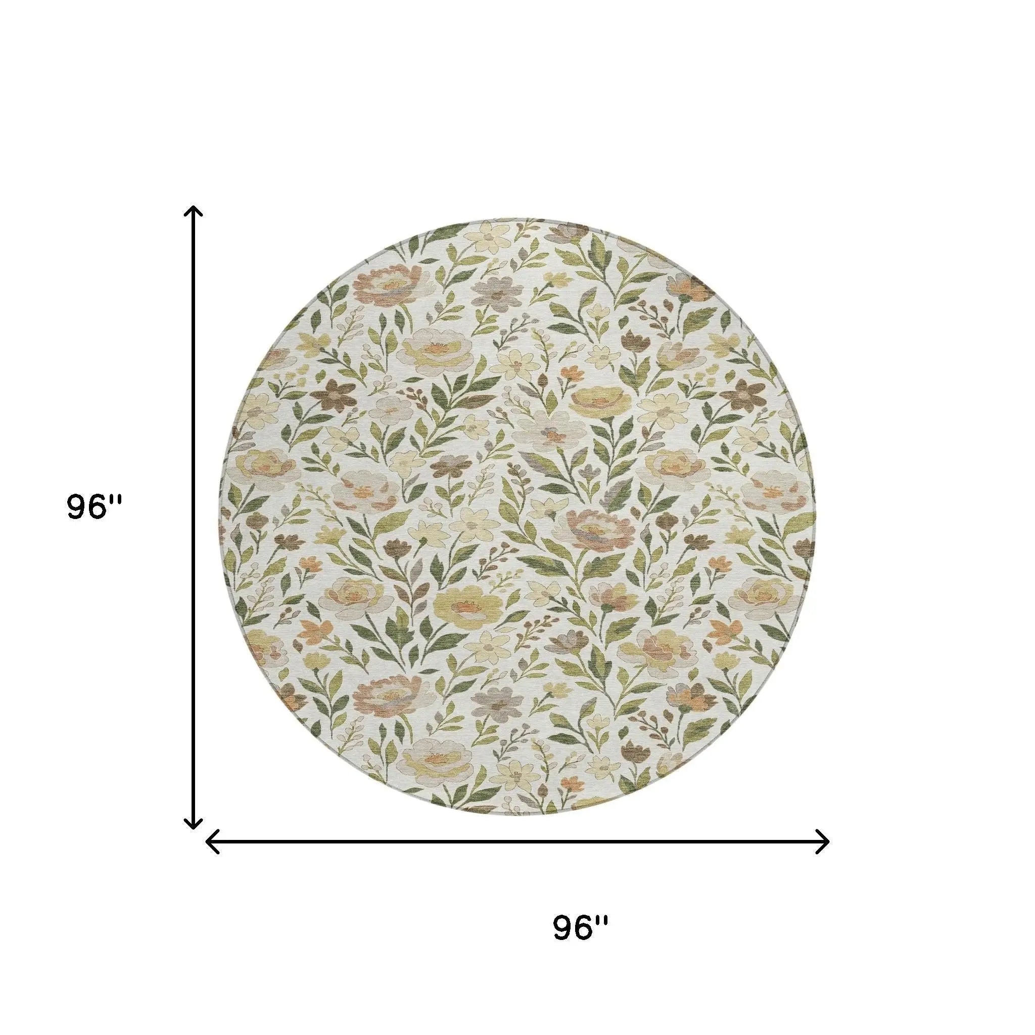 8' Ivory And Gray Round Floral Washable Indoor Outdoor Area Rug Homeroots Outdoor