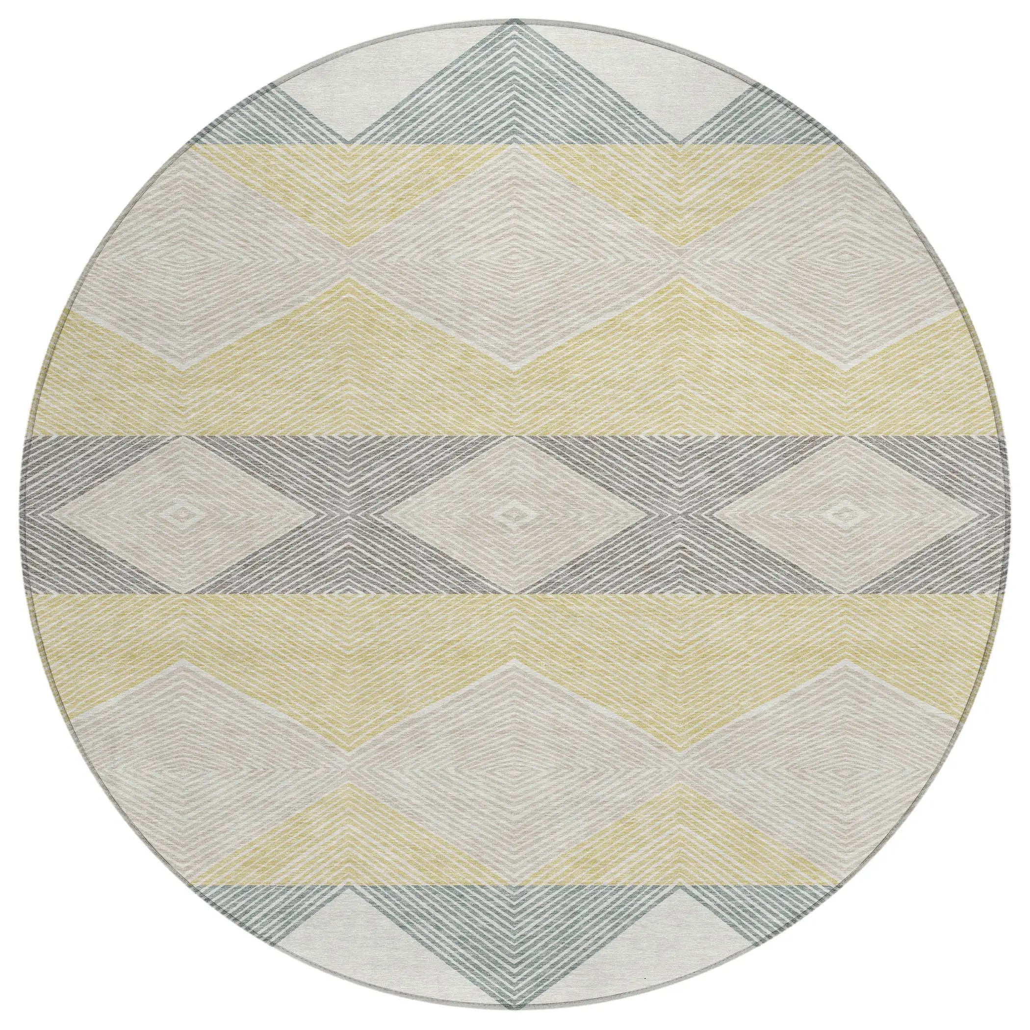 8' Ivory And Gray Round Geometric Washable Indoor Outdoor Area Rug Homeroots Outdoor