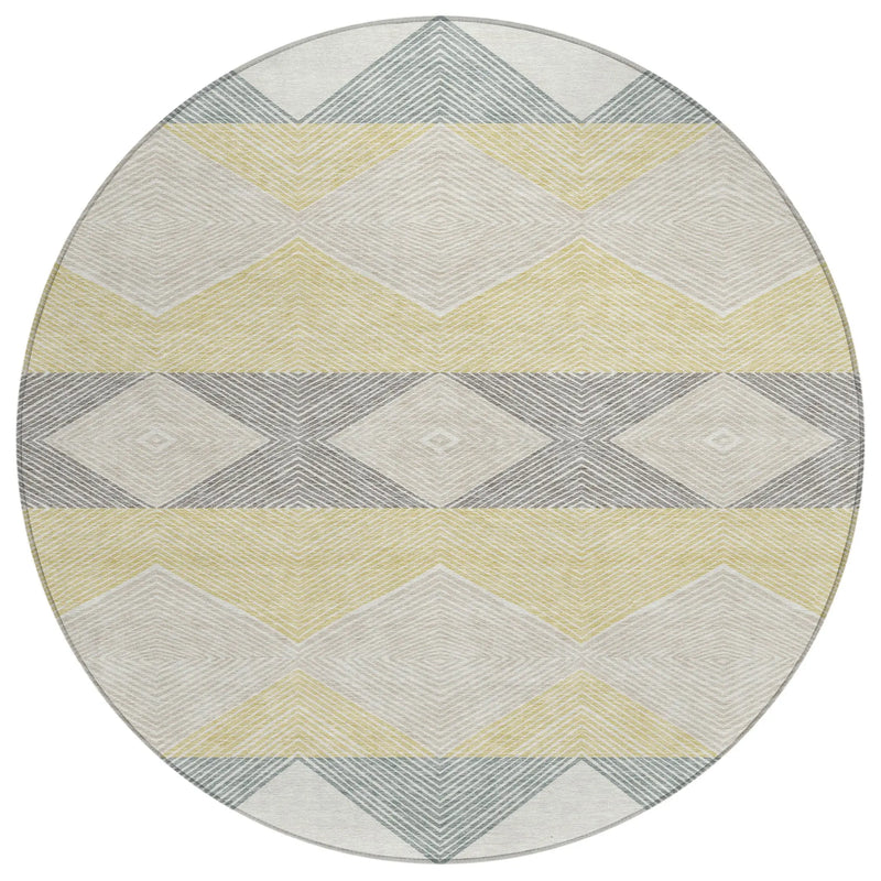 8' Ivory And Gray Round Geometric Washable Indoor Outdoor Area Rug Homeroots Outdoor