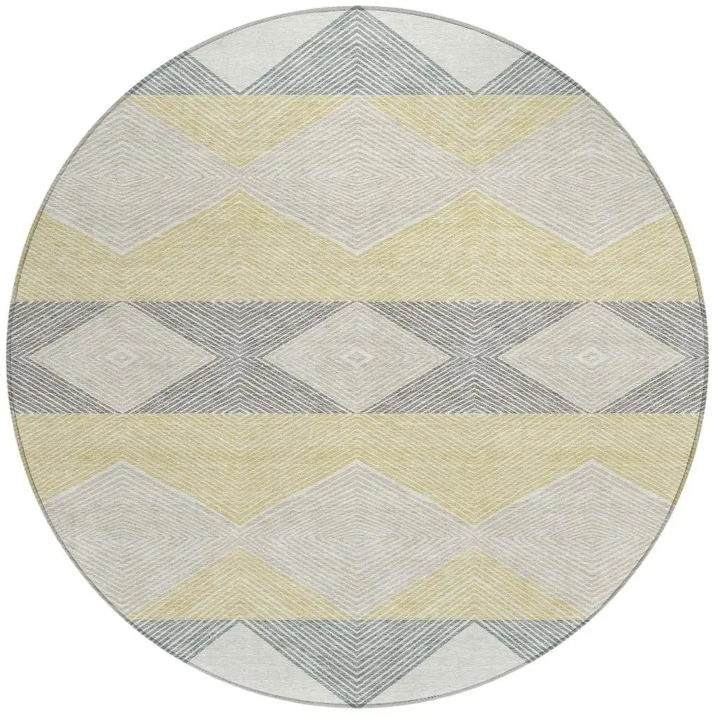 8' Ivory And Gray Round Geometric Washable Indoor Outdoor Area Rug Homeroots Outdoor