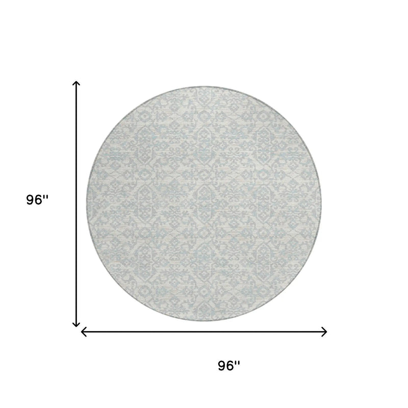 8' Ivory And Gray Round Oriental Washable Indoor Outdoor Area Rug Homeroots Outdoor