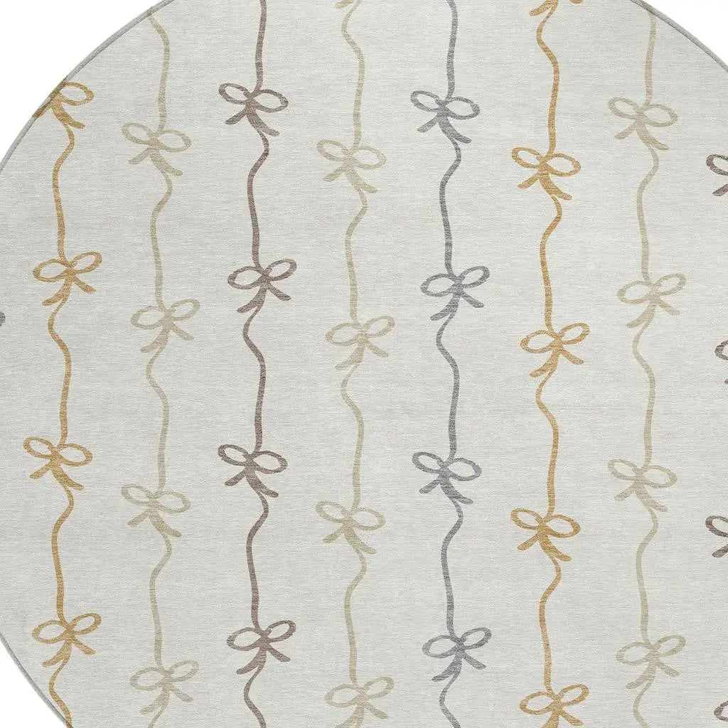 8' Ivory And Gray Round Southwestern Washable Indoor Outdoor Area Rug Homeroots Outdoor