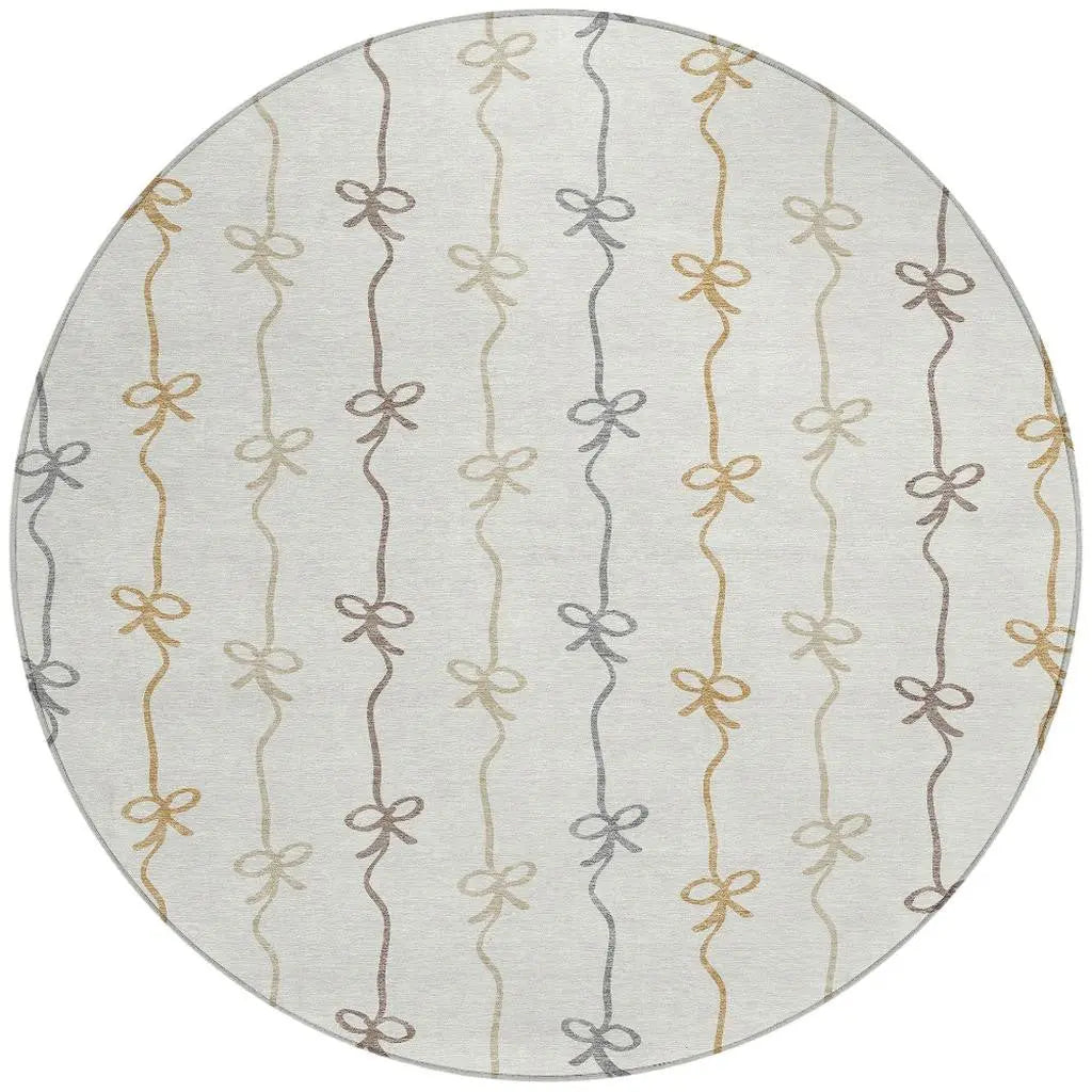 8' Ivory And Gray Round Southwestern Washable Indoor Outdoor Area Rug Homeroots Outdoor