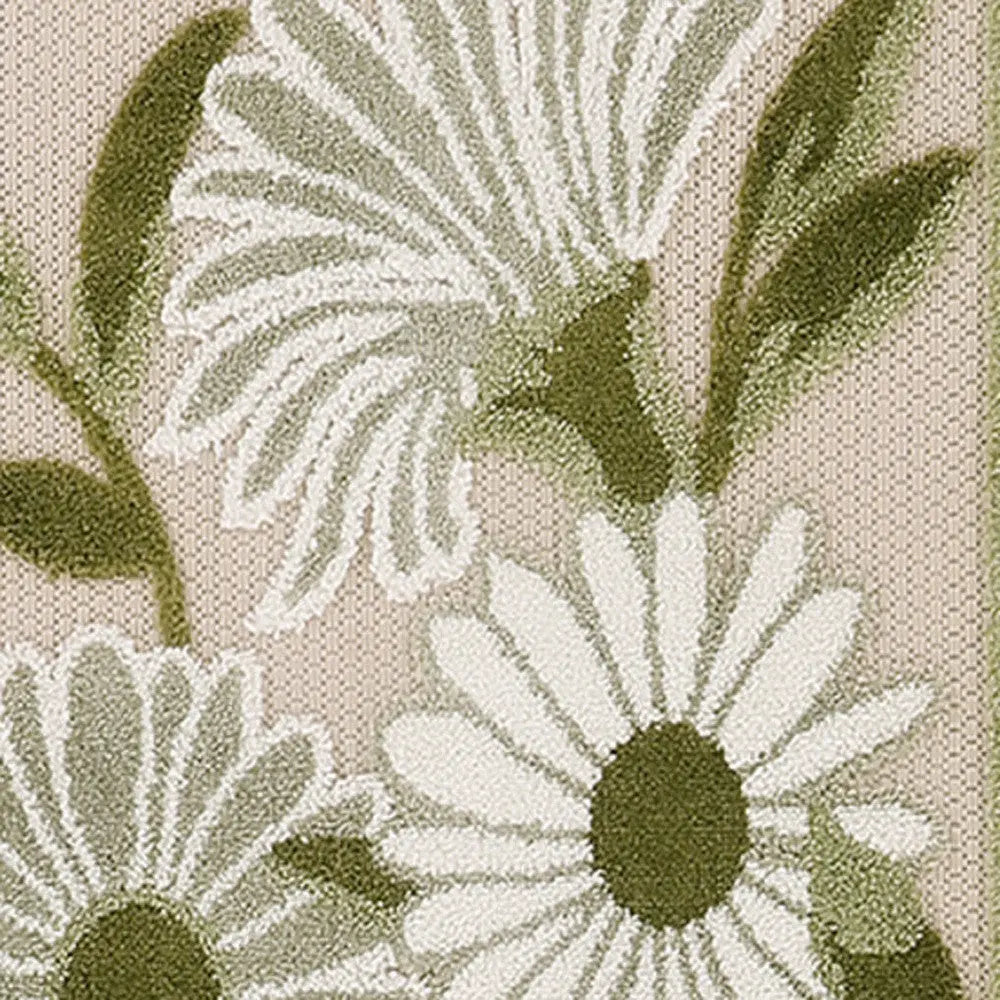 8' Ivory And Green Floral Indoor Outdoor Runner Rug Homeroots Outdoor