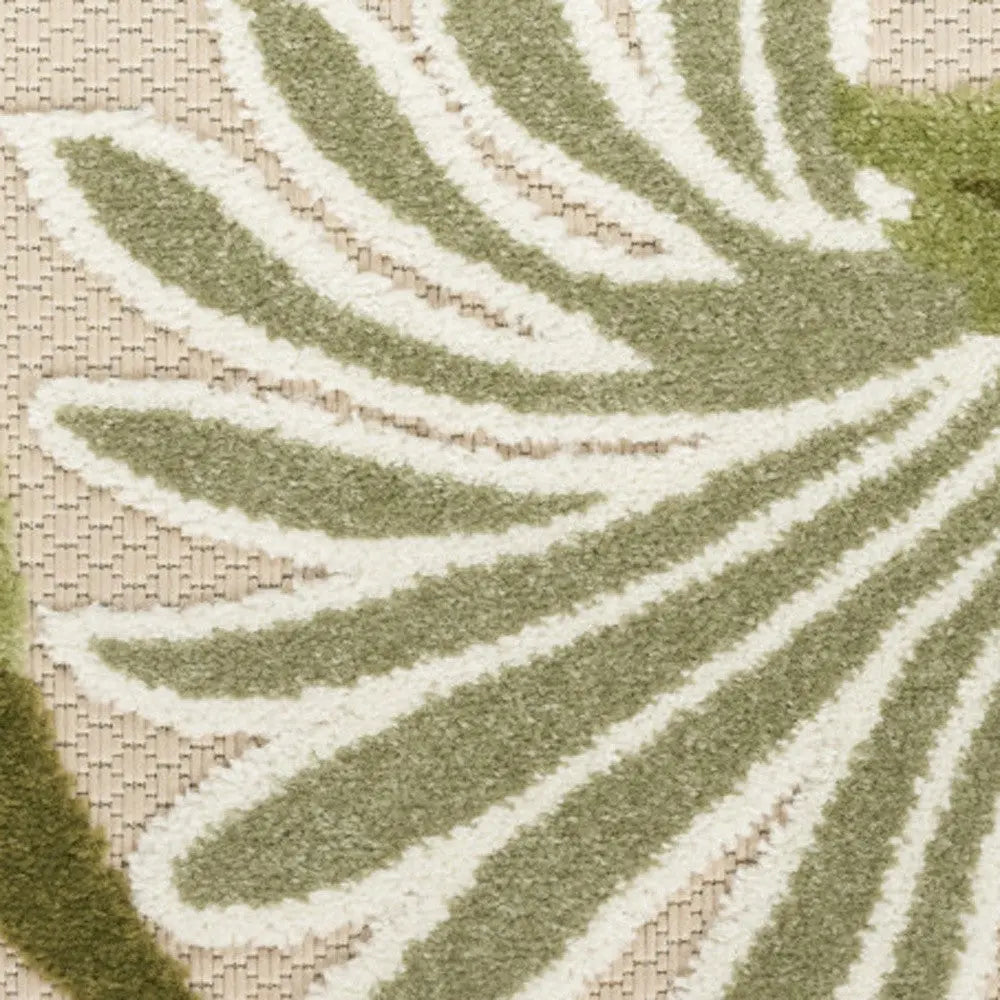 8' Ivory And Green Floral Indoor Outdoor Runner Rug Homeroots Outdoor