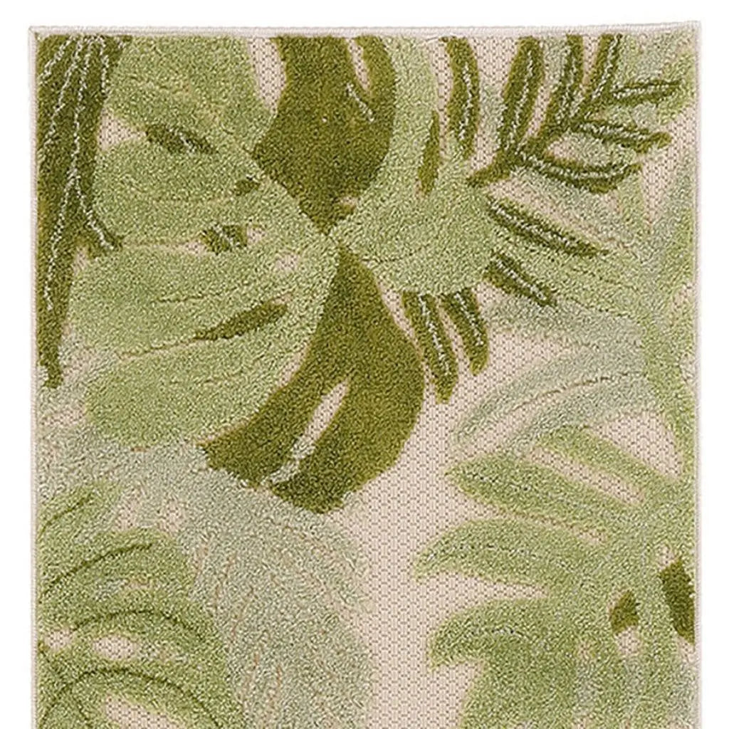 8' Ivory And Green Palm Leaf Indoor Outdoor Runner Rug Homeroots Outdoor